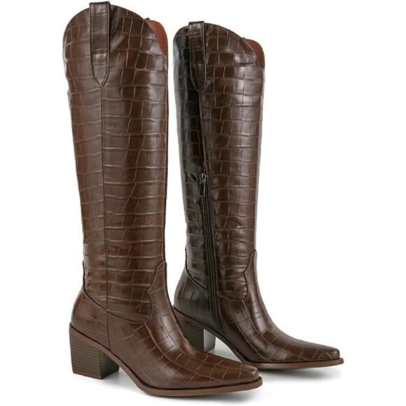 NEW Western Cowboy Boots for Women - Knee High Wide Calf Cowgirl Boots - Picture 3 of 6